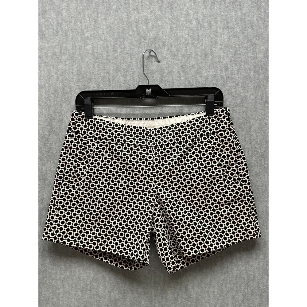 J. Crew Shorts Womens 4‎ Black Cream Geometric Tile Print Stretch Pockets